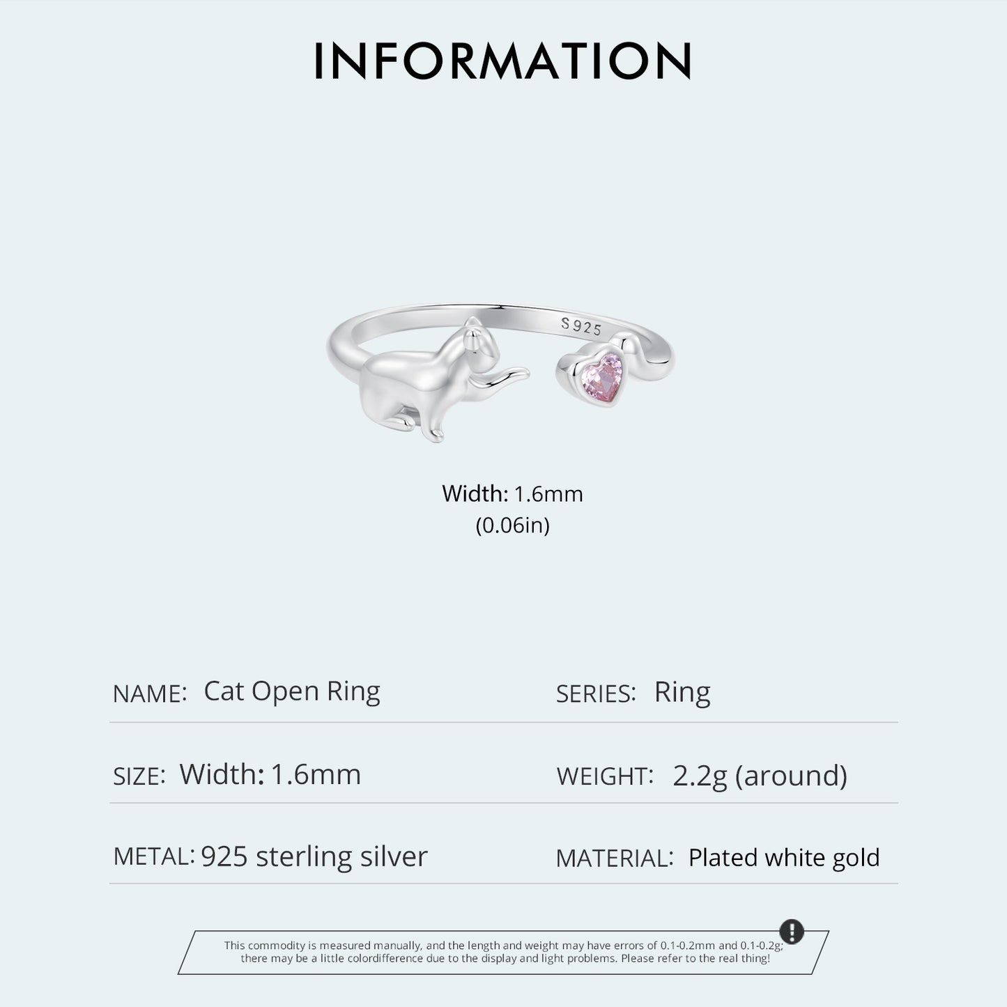 Mischievous Cat Adjustable Opening Ring s925 Pure Silver Plated Platinum Animal Ring Jewelry