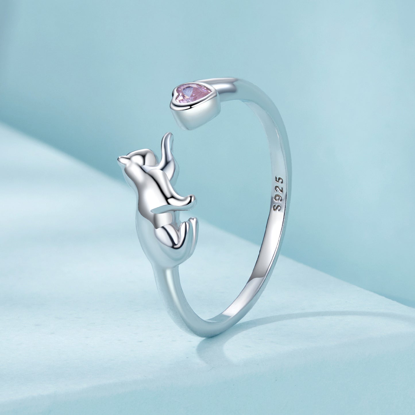 Mischievous Cat Adjustable Opening Ring s925 Pure Silver Plated Platinum Animal Ring Jewelry