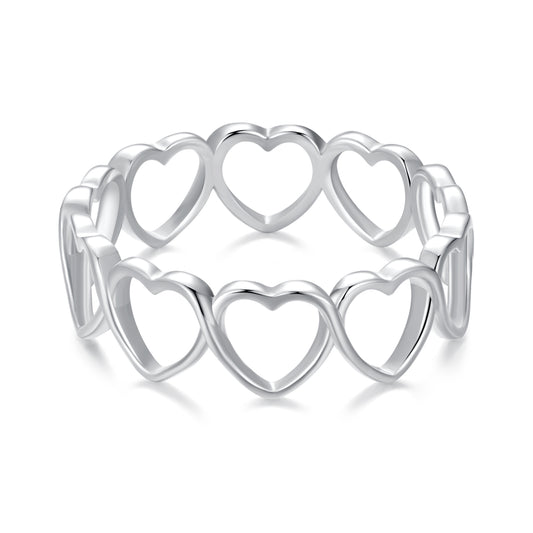 Versatile heart-shaped arrangement hollow ring s925 pure silver oxidized version