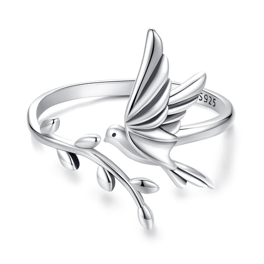 Exquisite Flying Bird Open Ring s925 Pure Silver Oxidation Edition