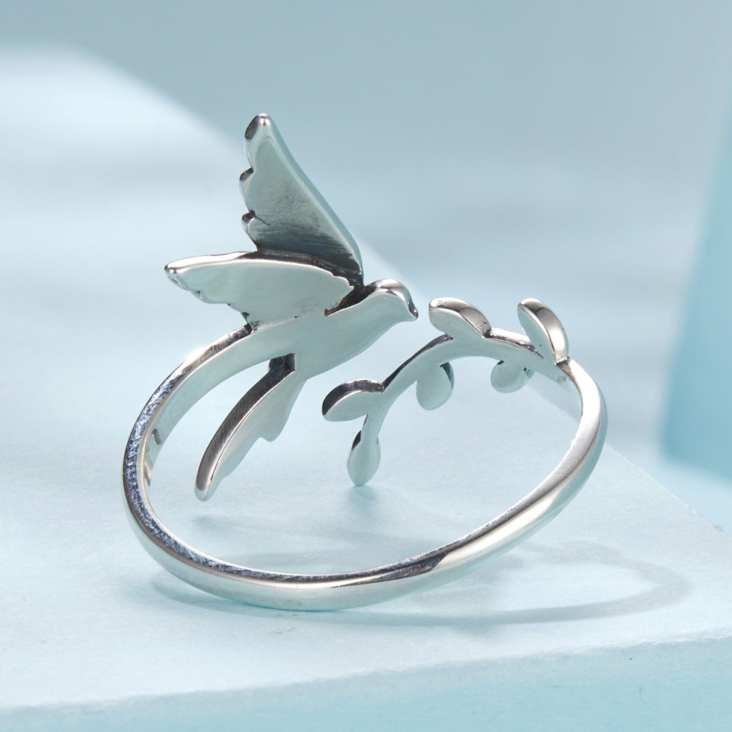 Exquisite Flying Bird Open Ring s925 Pure Silver Oxidation Edition