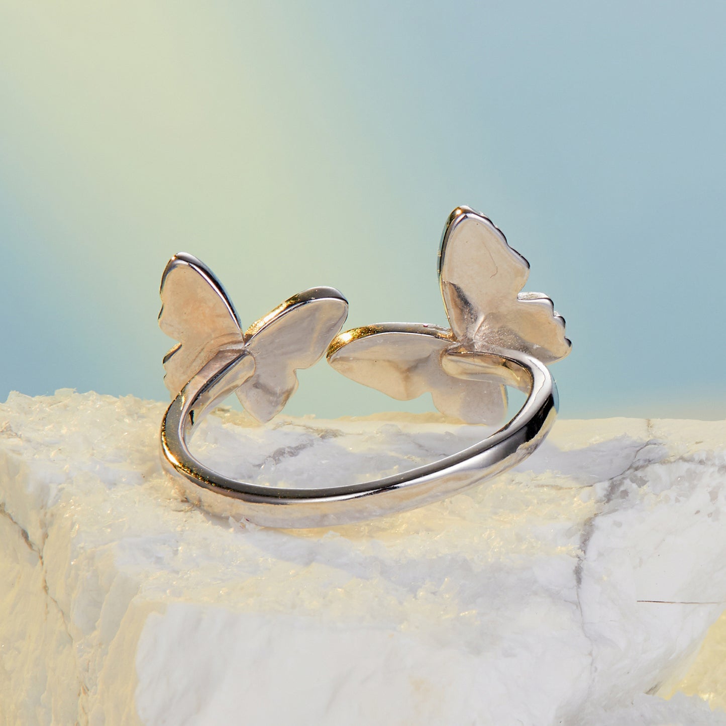 Forest style elegant butterfly opening ring adjustable ring s925 pure silver