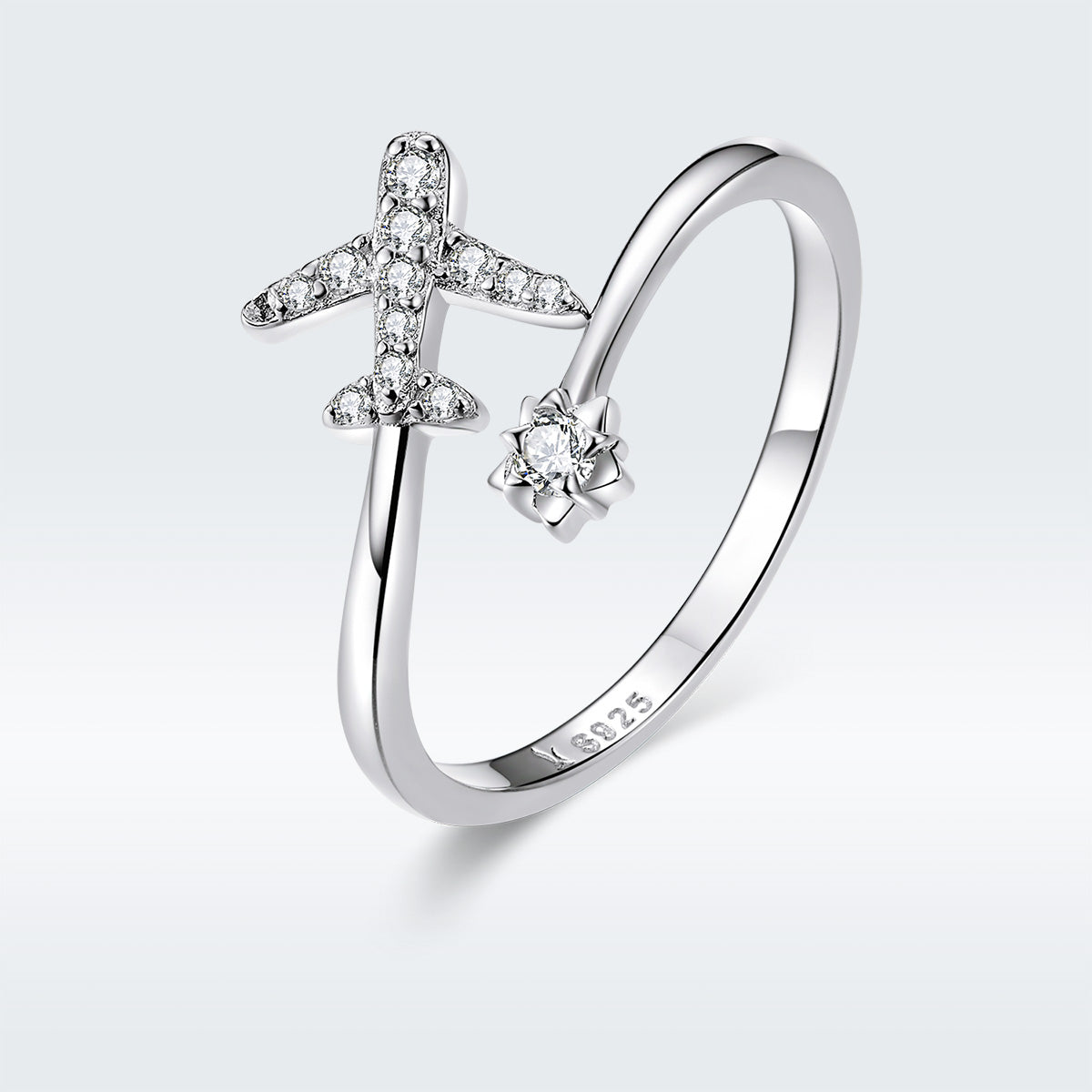 Fashionable and popular pure silver ring S925 aircraft zircon open plated platinum ring