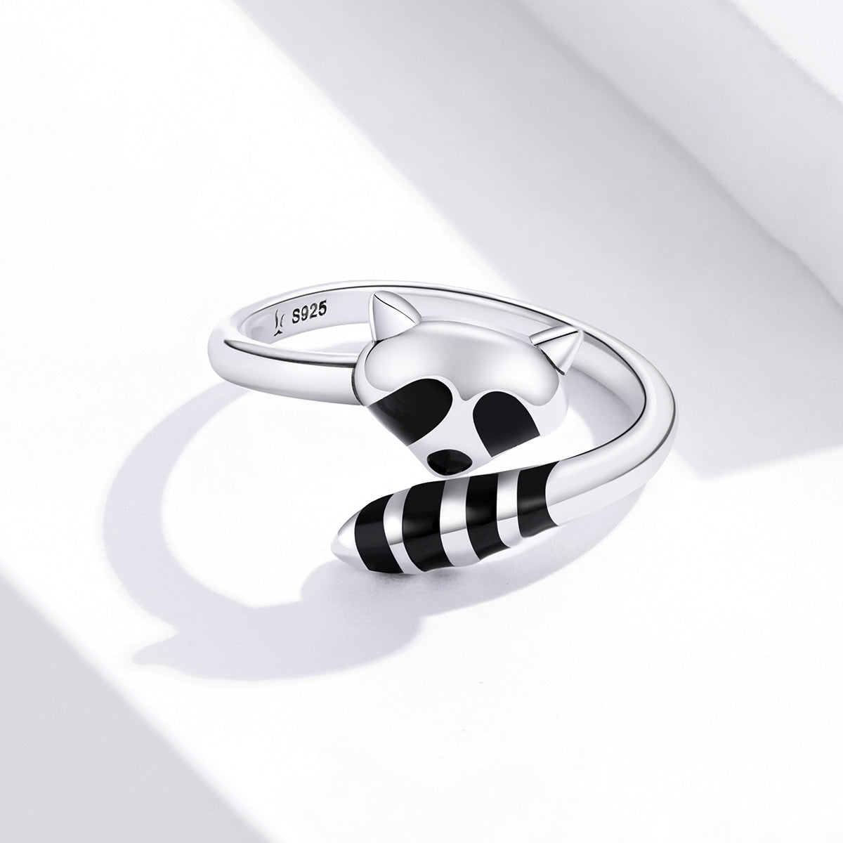 Cute Raccoon Ring with Adjustable Opening S925 Pure Silver Ring