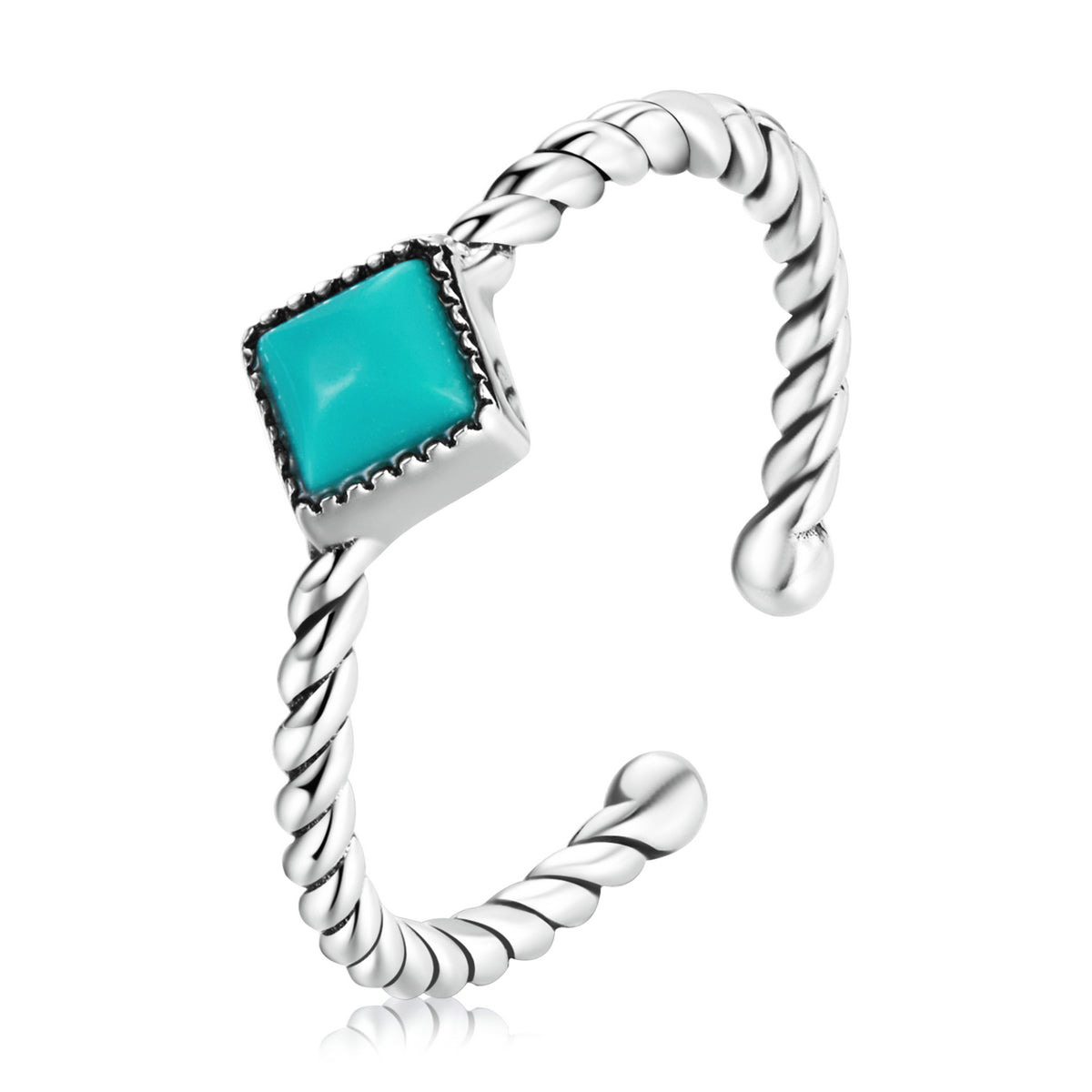 Solid silver geometric turquoise ring S925 square blue zircon opening