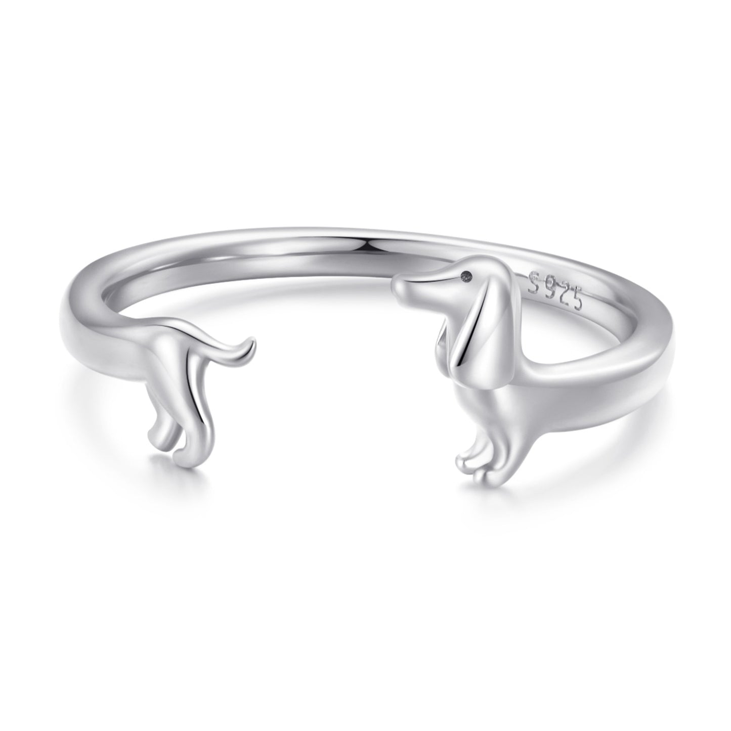 Pure silver s925 sausage dog opening ring, simple and cute, cute and fun, plain silver puppy