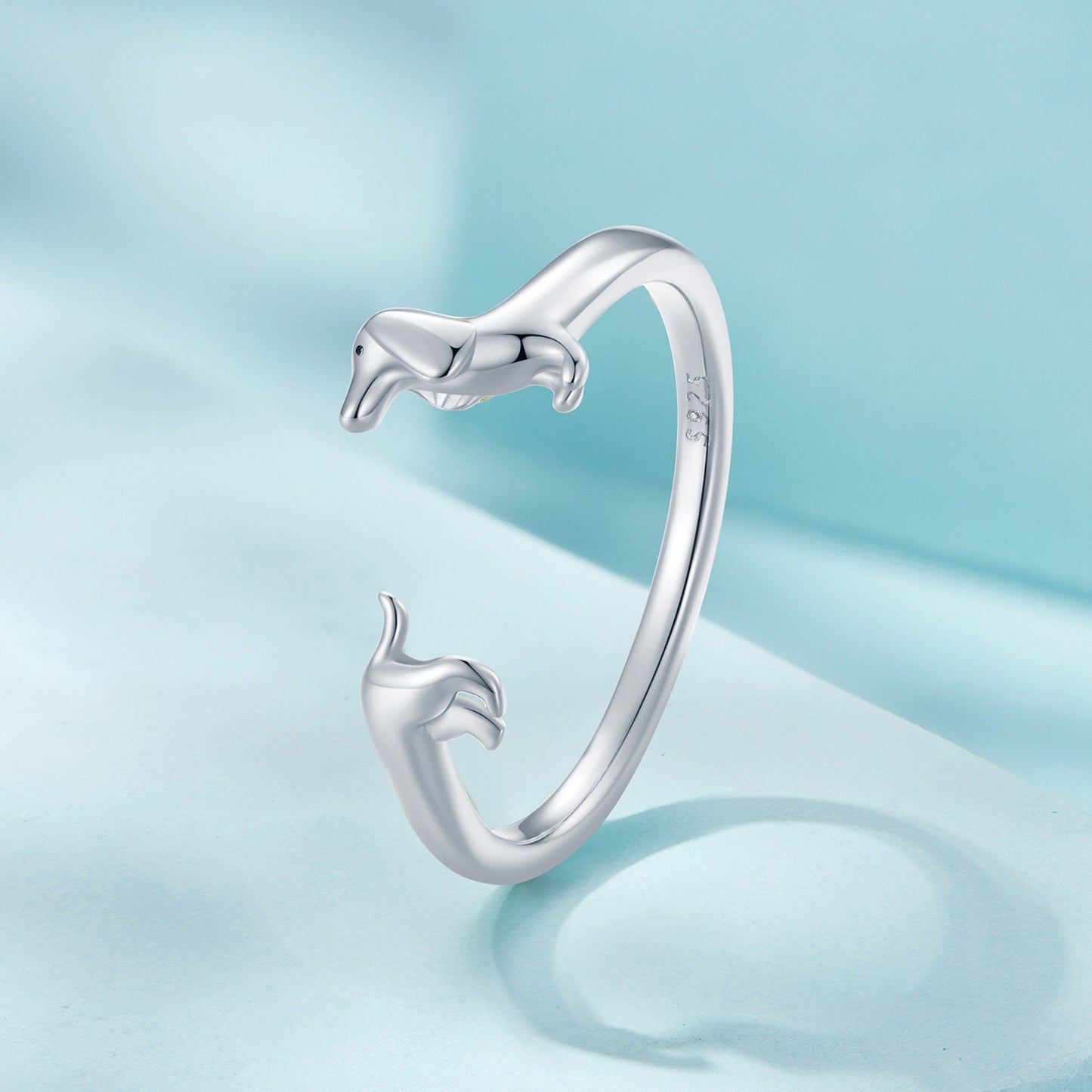 Pure silver s925 sausage dog opening ring, simple and cute, cute and fun, plain silver puppy