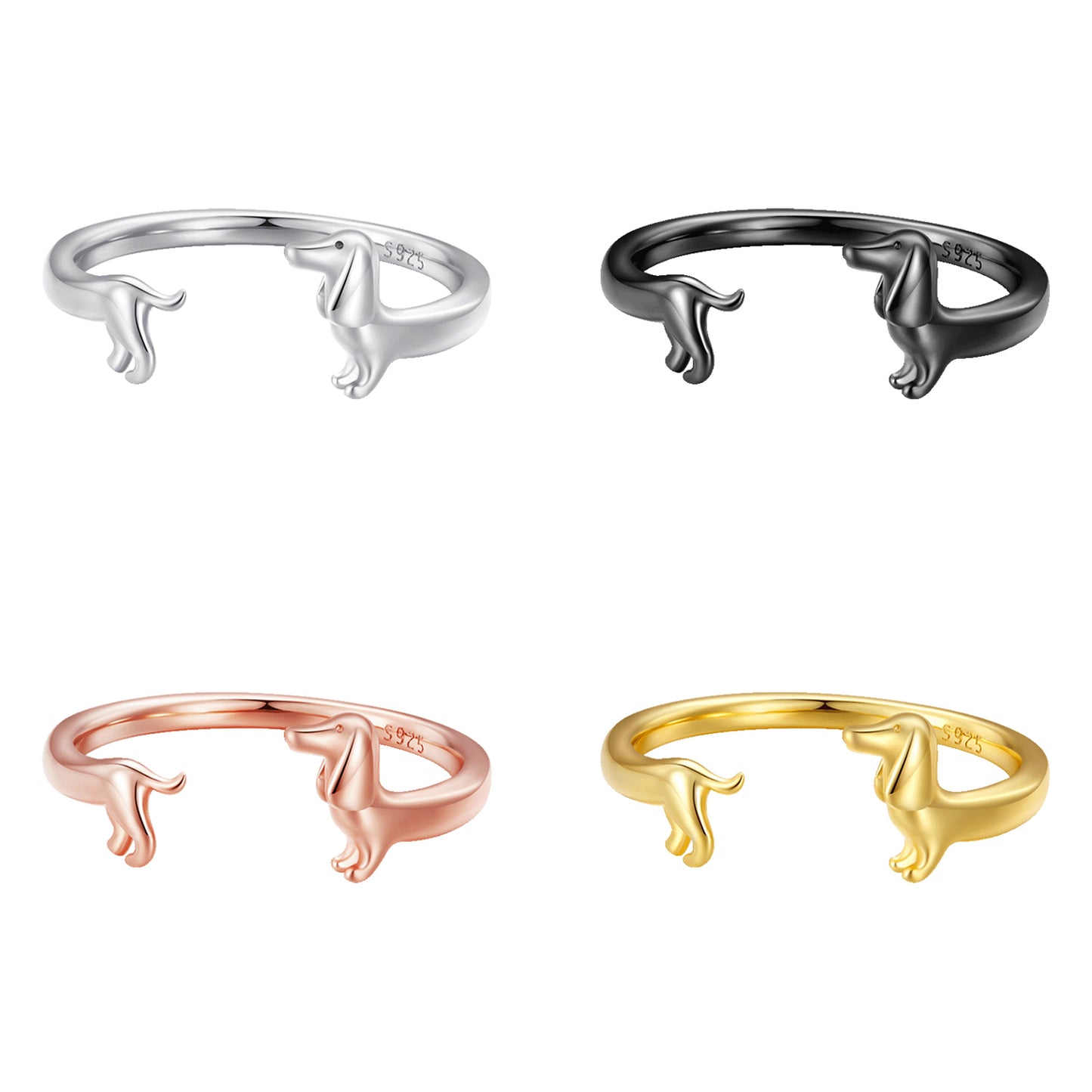 Pure silver s925 sausage dog opening ring, simple and cute, cute and fun, plain silver puppy