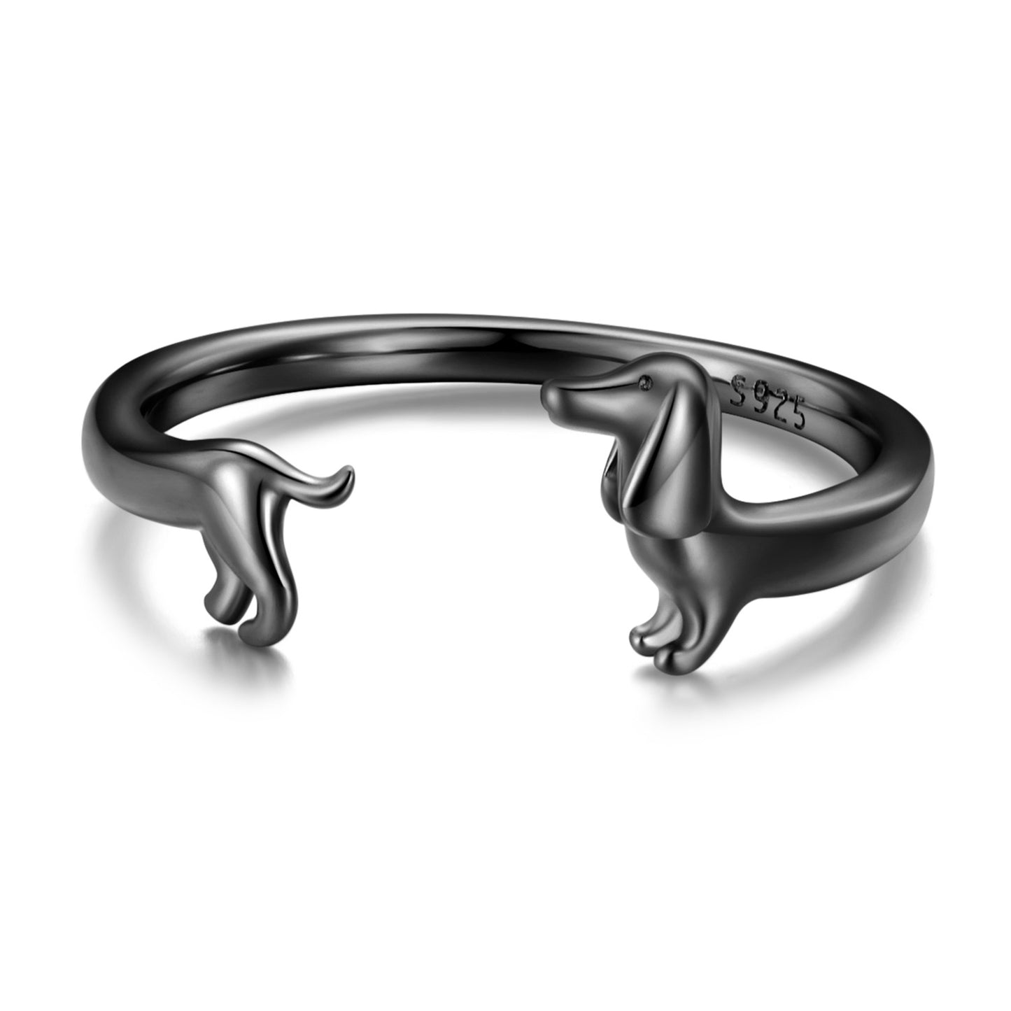 Pure silver s925 sausage dog opening ring, simple and cute, cute and fun, plain silver puppy