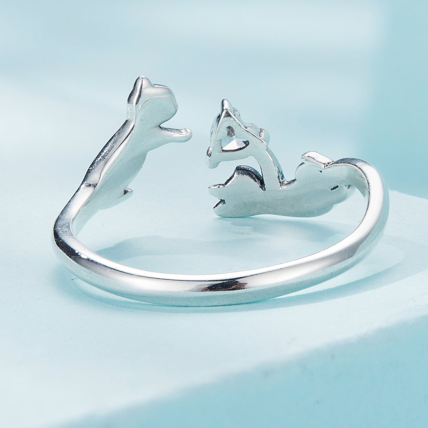 Solid silver S925 cat opening adjustable ring animal bracelet