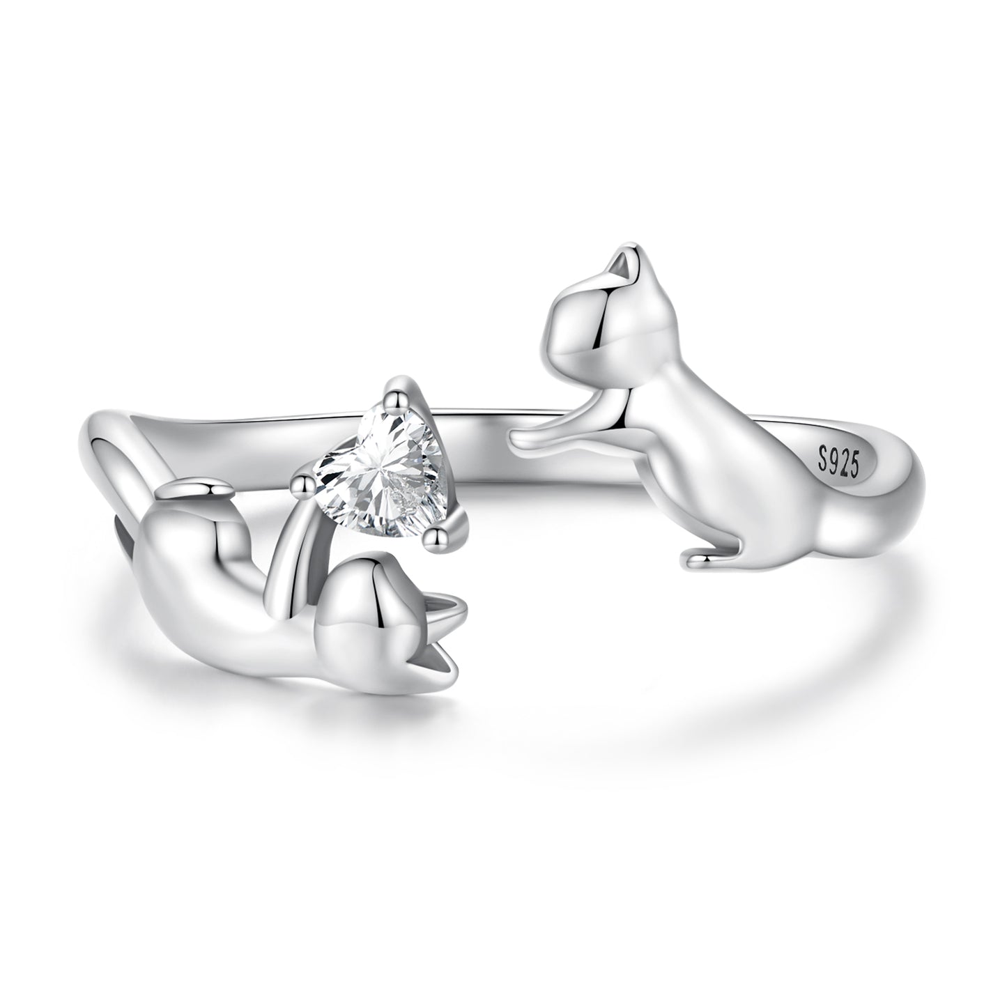 Solid silver S925 cat opening adjustable ring animal bracelet