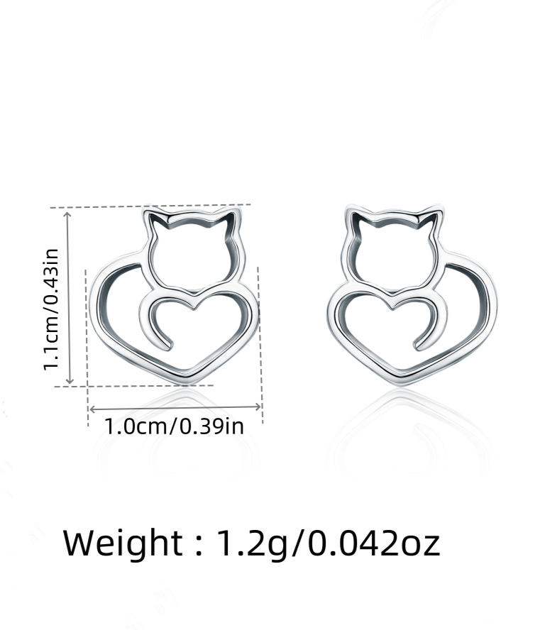 Cat earrings s925 pure silver hollow female earrings